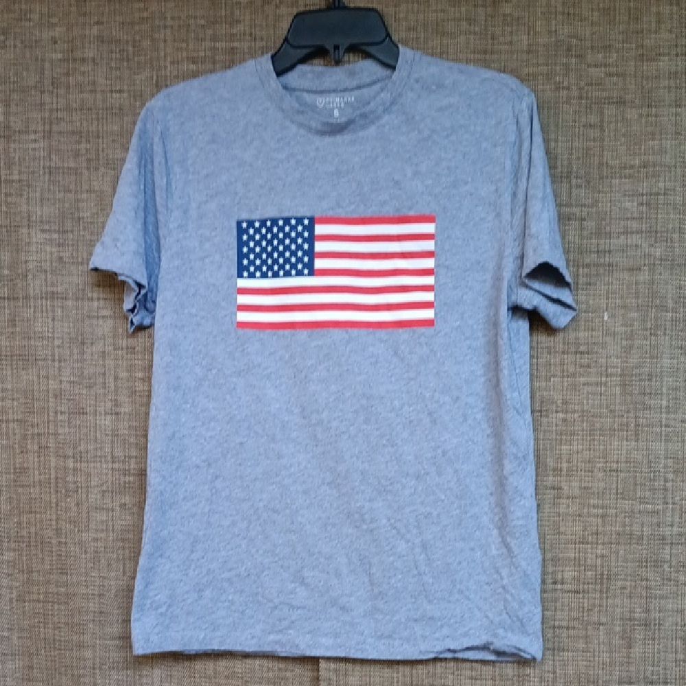 Gray Cotton T-Shirt with American Flag Design